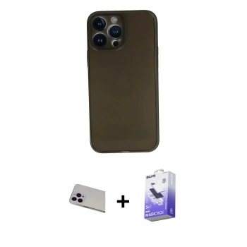 MARSİLYAN™- iPhone 13 Pro Max Kılıf Yadigar Yansıma Serisi - Siyah Bilvis 5in1 5D Magic Hayalet Cam Ekran Koruyucu + Rainbow Kamera Lens Koruma Cam - MR