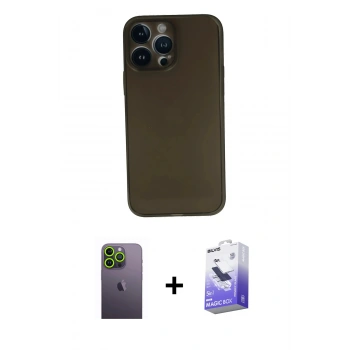 MARSİLYAN™- iPhone 13 Pro Max Kılıf Yadigar Yansıma Serisi - Siyah Bilvis 5in1 5D Magic Hayalet Cam Ekran Koruyucu + Neon Fosforlu Kamera Lens - YL