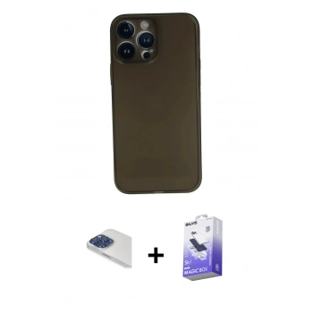 MARSİLYAN™- iPhone 13 Pro Max Kılıf Yadigar Yansıma Serisi - Siyah Bilvis 5in1 5D Magic Hayalet Cam Ekran Koruyucu + Pers Alüminyum Kamera Lens - LT