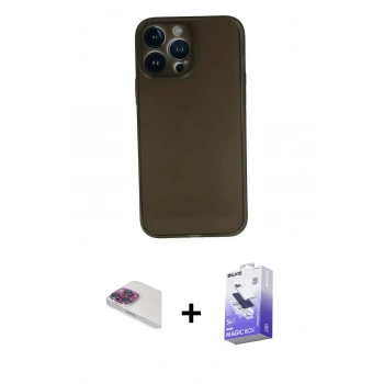 MARSİLYAN™- iPhone 13 Pro Max Kılıf Yadigar Yansıma Serisi - Siyah Bilvis 5in1 5D Magic Hayalet Cam Ekran Koruyucu + Pers Alüminyum Kamera Lens - GI