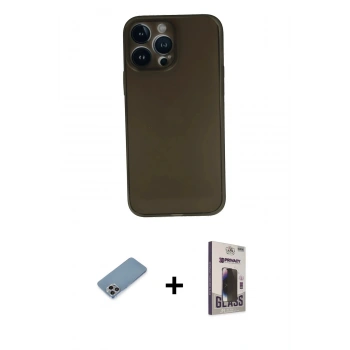 MARSİLYAN™- iPhone 13 Pro Max Kılıf Yadigar Yansıma Serisi - Siyah Bilvis Hayalet Cam Ekran Koruyucu + Shine Kamera Lens Koruma Cam - GI
