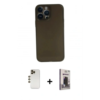 MARSİLYAN™- iPhone 13 Pro Max Kılıf Yadigar Yansıma Serisi - Siyah Bilvis Hayalet Cam Ekran Koruyucu + Shine Kamera Lens - GD