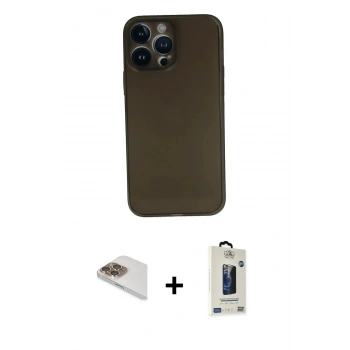 MARSİLYAN™- iPhone 13 Pro Max Kılıf Yadigar Yansıma Serisi - Siyah Bilvis Hayalet Cam Ekran Koruyucu + Pers Alüminyum Kamera Lens - GD