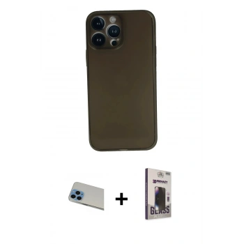 MARSİLYAN™- iPhone 13 Pro Max Kılıf Yadigar Yansıma Serisi - Siyah Bilvis Hayalet Cam Ekran Koruyucu + Rainbow Kamera Lens Koruma Cam - MI