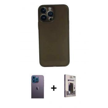 MARSİLYAN™- iPhone 13 Pro Max Kılıf Yadigar Yansıma Serisi - Siyah Bilvis Hayalet Cam Ekran Koruyucu + Neon Fosforlu Kamera Lens - MI