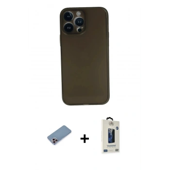 MARSİLYAN™- iPhone 13 Pro Max Kılıf Yadigar Yansıma Serisi - Siyah Bilvis Hayalet Cam Ekran Koruyucu + Shine Kamera Lens Koruma Cam - PE