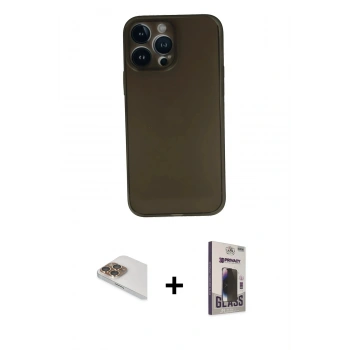 MARSİLYAN™- iPhone 13 Pro Max Kılıf Yadigar Yansıma Serisi - Siyah Bilvis Hayalet Cam Ekran Koruyucu + Pers Alüminyum Kamera Lens - GD