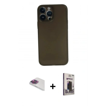MARSİLYAN™- iPhone 13 Pro Max Kılıf Yadigar Yansıma Serisi - Siyah Bilvis Hayalet Cam Ekran Koruyucu + Pers Alüminyum Kamera Lens - GI