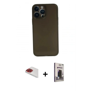MARSİLYAN™- iPhone 13 Pro Max Kılıf Yadigar Yansıma Serisi - Siyah Bilvis Hayalet Cam Ekran Koruyucu + Pers Alüminyum Kamera Lens - KI