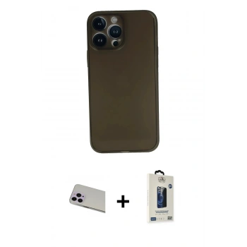 MARSİLYAN™- iPhone 13 Pro Max Kılıf Yadigar Yansıma Serisi - Siyah Bilvis Hayalet Cam Ekran Koruyucu + Rainbow Kamera Lens Koruma Cam - MR