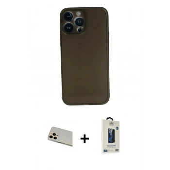MARSİLYAN™- iPhone 13 Pro Max Kılıf Yadigar Yansıma Serisi - Siyah Bilvis Hayalet Cam Ekran Koruyucu + Rainbow Kamera Lens Koruma Cam - REGD