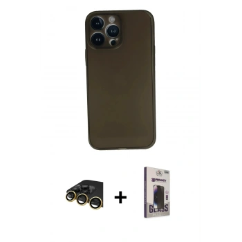 MARSİLYAN™- iPhone 13 Pro Max Kılıf Yadigar Yansıma Serisi - Siyah Bilvis Hayalet Cam Ekran Koruyucu + Raze Metal Kamera Lens - GD