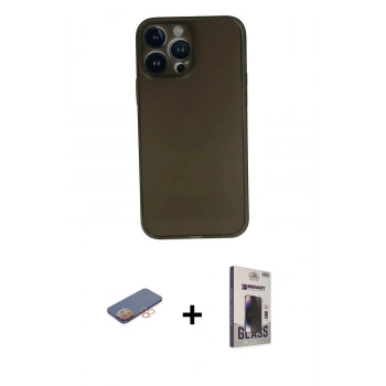 MARSİLYAN™- iPhone 13 Pro Max Kılıf Yadigar Yansıma Serisi - Siyah Bilvis Hayalet Cam Ekran Koruyucu + Renkli Kamera Lens Koruma Cam - TU