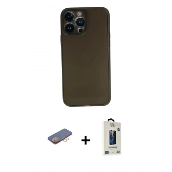 MARSİLYAN™- iPhone 13 Pro Max Kılıf Yadigar Yansıma Serisi - Siyah Bilvis Hayalet Cam Ekran Koruyucu + Renkli Kamera Lens Koruma Cam - TU