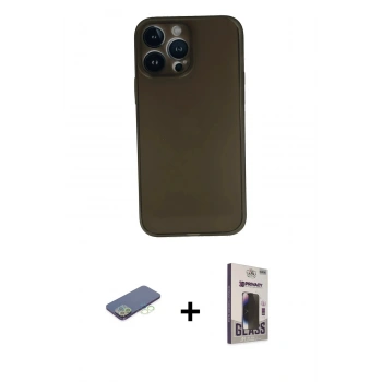 MARSİLYAN™- iPhone 13 Pro Max Kılıf Yadigar Yansıma Serisi - Siyah Bilvis Hayalet Cam Ekran Koruyucu + Renkli Kamera Lens Koruma Cam - YL