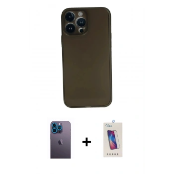 MARSİLYAN™- iPhone 13 Pro Max Kılıf Yadigar Yansıma Serisi - Siyah Joko 5D Cam + Neon Fosforlu Kamera Lens - MI