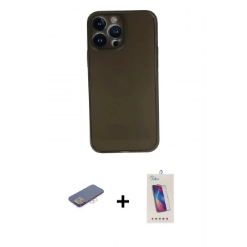 MARSİLYAN™- iPhone 13 Pro Max Kılıf Yadigar Yansıma Serisi - Siyah Joko 5D Cam + Renkli Kamera Lens Koruma Cam - PE