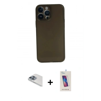 MARSİLYAN™- iPhone 13 Pro Max Kılıf Yadigar Yansıma Serisi - Siyah Joko 5D Cam + Pers Alüminyum Kamera Lens - SABE
