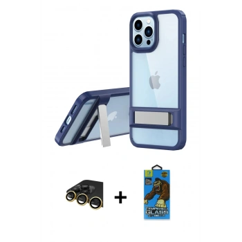 MARSİLYAN™- iPhone 13 Pro Max Kılıf Yadigar Yansıma - Siyah 18D Cam Ekran Koruyucu + Raze Metal Kamera Lens - GD