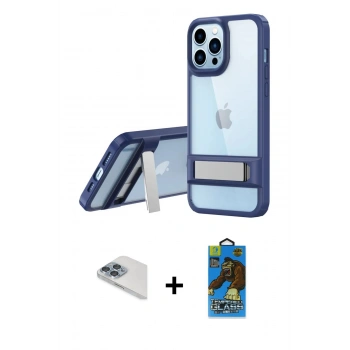 MARSİLYAN™- iPhone 13 Pro Max Kılıf Yadigar Yansıma - Siyah 18D Cam Ekran Koruyucu + Pers Alüminyum Kamera Lens - SABE