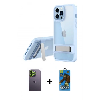 MARSİLYAN™- iPhone 13 Pro Max Kılıf Yadigar Yansıma - Siyah 18D Cam Ekran Koruyucu + Neon Fosforlu Kamera Lens - YL