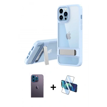 MARSİLYAN™- iPhone 13 Pro Max Kılıf Yadigar Yansıma - Siyah 3D Antistatik Cam Ekran Koruyucu + Neon Fosforlu Kamera Lens - MI