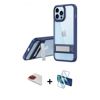 MARSİLYAN™- iPhone 13 Pro Max Kılıf Yadigar Yansıma - Siyah 3D Antistatik Cam Ekran Koruyucu + Pers Alüminyum Kamera Lens - KI