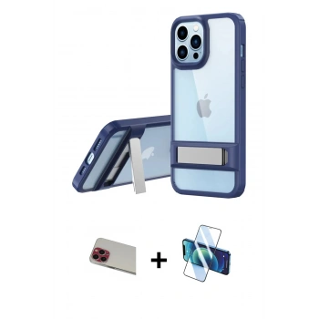 MARSİLYAN™- iPhone 13 Pro Max Kılıf Yadigar Yansıma - Siyah 3D Antistatik Cam Ekran Koruyucu + Rainbow Kamera Lens Koruma Cam - KI