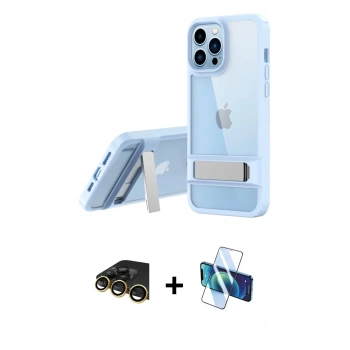 MARSİLYAN™- iPhone 13 Pro Max Kılıf Yadigar Yansıma - Siyah 3D Antistatik Cam Ekran Koruyucu + Raze Metal Kamera Lens - GD
