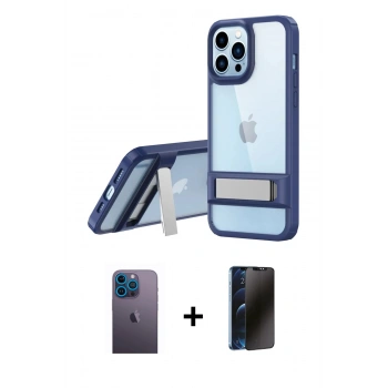 MARSİLYAN™- iPhone 13 Pro Max Kılıf Yadigar Yansıma - Siyah 3D Antistatik Hayalet Cam Ekran Koruyucu + Neon Fosforlu Kamera Lens - MI
