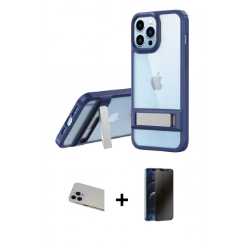 MARSİLYAN™- iPhone 13 Pro Max Kılıf Yadigar Yansıma - Siyah 3D Antistatik Hayalet Cam Ekran Koruyucu + Rainbow Kamera Lens Koruma Cam - MR