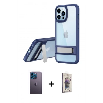 MARSİLYAN™- iPhone 13 Pro Max Kılıf Yadigar Yansıma - Siyah Bilvis 3D Cam Ekran Koruyucu + Neon Fosforlu Kamera Lens - MI