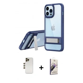 MARSİLYAN™- iPhone 13 Pro Max Kılıf Yadigar Yansıma - Siyah Bilvis 3D Mat Cam Ekran Koruyucu + Shine Kamera Lens - GD