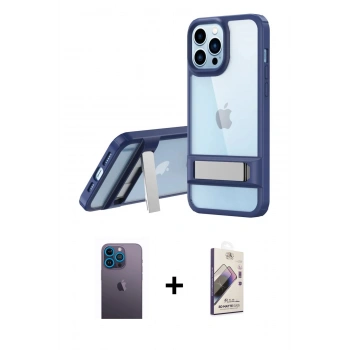 MARSİLYAN™- iPhone 13 Pro Max Kılıf Yadigar Yansıma - Siyah Bilvis 3D Mat Cam Ekran Koruyucu + Neon Fosforlu Kamera Lens - MI