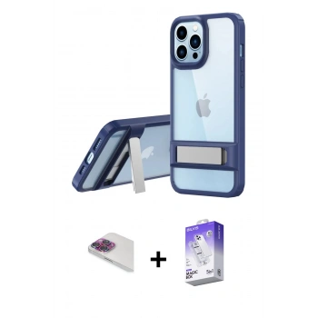 MARSİLYAN™- iPhone 13 Pro Max Kılıf Yadigar Yansıma - Siyah Bilvis 5in1 3D Magic Cam Ekran Koruyucu + Pers Alüminyum Kamera Lens - GI