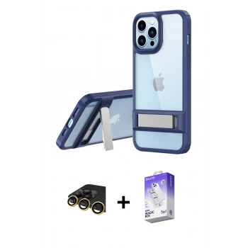 MARSİLYAN™- iPhone 13 Pro Max Kılıf Yadigar Yansıma - Siyah Bilvis 5in1 3D Magic Cam Ekran Koruyucu + Raze Metal Kamera Lens - GD