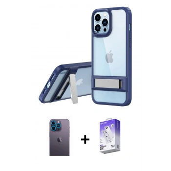 MARSİLYAN™- iPhone 13 Pro Max Kılıf Yadigar Yansıma - Siyah Bilvis 5in1 3D Magic Cam Ekran Koruyucu + Neon Fosforlu Kamera Lens - MI