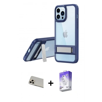 MARSİLYAN™- iPhone 13 Pro Max Kılıf Yadigar Yansıma - Siyah Bilvis 5in1 3D Magic Cam Ekran Koruyucu + Rainbow Kamera Lens Koruma Cam - REGD