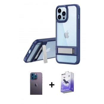 MARSİLYAN™- iPhone 13 Pro Max Kılıf Yadigar Yansıma - Siyah Bilvis 5in1 5D Magic Hayalet Cam Ekran Koruyucu + Neon Fosforlu Kamera Lens - MI