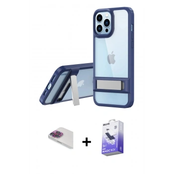 MARSİLYAN™- iPhone 13 Pro Max Kılıf Yadigar Yansıma - Siyah Bilvis 5in1 5D Magic Hayalet Cam Ekran Koruyucu + Pers Alüminyum Kamera Lens - GI