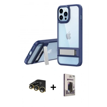 MARSİLYAN™- iPhone 13 Pro Max Kılıf Yadigar Yansıma - Siyah Bilvis Hayalet Cam Ekran Koruyucu + Raze Metal Kamera Lens - GD