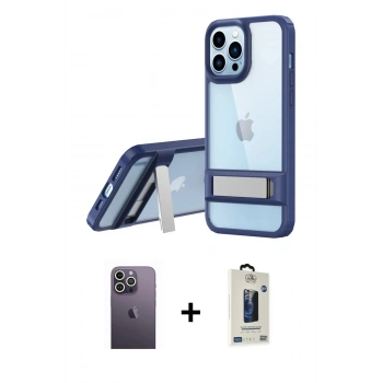 MARSİLYAN™- iPhone 13 Pro Max Kılıf Yadigar Yansıma - Siyah Bilvis Hayalet Cam Ekran Koruyucu + Neon Fosforlu Kamera Lens - BZ