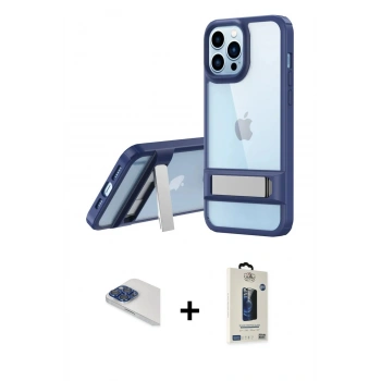 MARSİLYAN™- iPhone 13 Pro Max Kılıf Yadigar Yansıma - Siyah Bilvis Hayalet Cam Ekran Koruyucu + Pers Alüminyum Kamera Lens - LT
