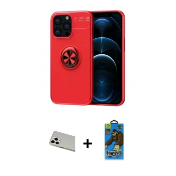MARSİLYAN™- iPhone 13 Pro Max Kılıf Yankı Form Prime - Siyah 18D Cam Ekran Koruyucu + Rainbow Kamera Lens Koruma Cam - BZ