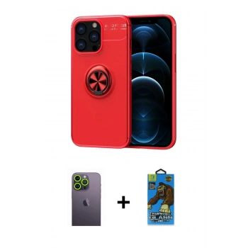 MARSİLYAN™- iPhone 13 Pro Max Kılıf Yankı Form Prime - Siyah 18D Cam Ekran Koruyucu + Neon Fosforlu Kamera Lens - YL