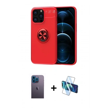 MARSİLYAN™- iPhone 13 Pro Max Kılıf Yankı Form Prime - Siyah 3D Antistatik Cam Ekran Koruyucu + Neon Fosforlu Kamera Lens - MI