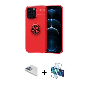 MARSİLYAN™- iPhone 13 Pro Max Kılıf Yankı Form Prime - Siyah 3D Antistatik Cam Ekran Koruyucu + Pers Alüminyum Kamera Lens - SABE