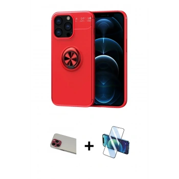 MARSİLYAN™- iPhone 13 Pro Max Kılıf Yankı Form Prime - Siyah 3D Antistatik Cam Ekran Koruyucu + Rainbow Kamera Lens Koruma Cam - KI