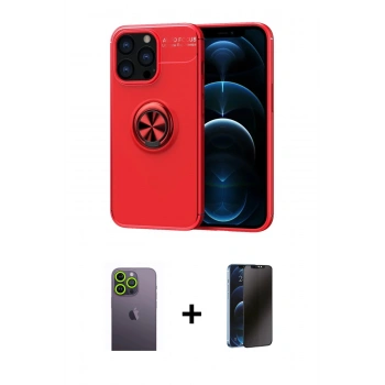 MARSİLYAN™- iPhone 13 Pro Max Kılıf Yankı Form Prime - Siyah 3D Antistatik Hayalet Cam Ekran Koruyucu + Neon Fosforlu Kamera Lens - YL