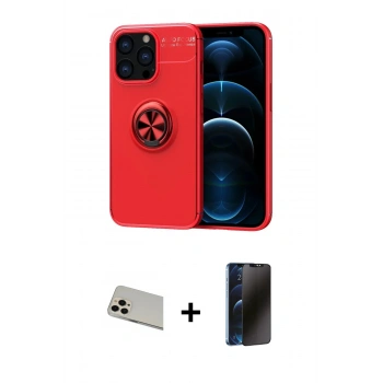 MARSİLYAN™- iPhone 13 Pro Max Kılıf Yankı Form Prime - Siyah 3D Antistatik Hayalet Cam Ekran Koruyucu + Rainbow Kamera Lens Koruma Cam - REGD